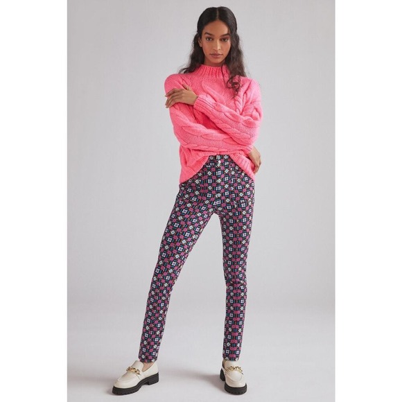 Patterned Pants High Waist Floral Print Button Fly Casual Stylish Trousers - Picture 1 of 9